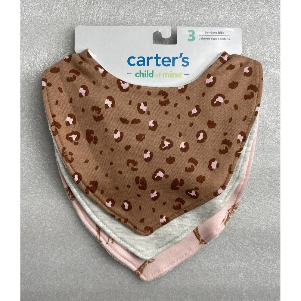 Carter's Child of Mine Baby Bandana Bibs Cheetah Giraffe 3-Pack Snap Closure NEW